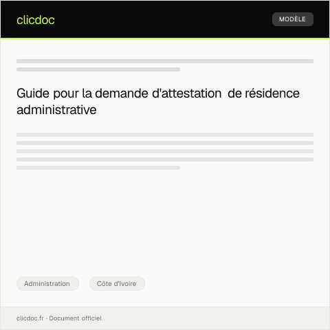 Aperçu du document Demande d'attestation de résidence administrative auprès de la mairie de sa commune — Administration, Côte d'Ivoire