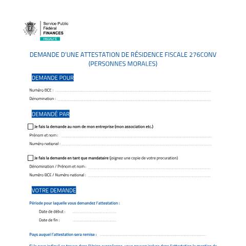 Aperçu du document le formulaire (PDF, 217.11 Ko) — Par e-mail ou par la poste : tenez compte du délai de traitement, Belgique (CERFA n°126-demande-attestation-residence-fiscale)
