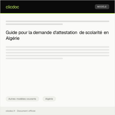 Aperçu du document Demande d'attestation de scolarité — Autres modèles courants, Algérie