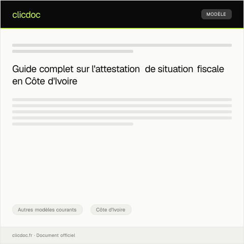 Aperçu du document Formulaire de demande d'attestation de situation fiscale — Autres modèles courants, Côte d'Ivoire