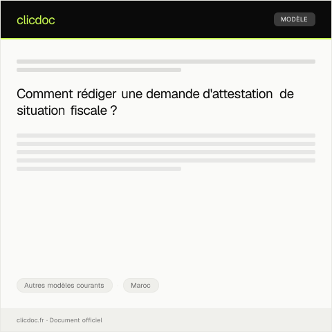 Aperçu du document Demande d'attestation de situation fiscale — Autres modèles courants, Maroc