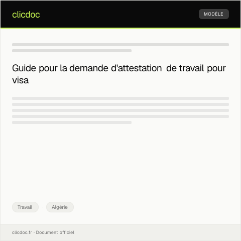 Aperçu du document Demande d’attestation de travail pour la demande de visa — Travail, Algérie