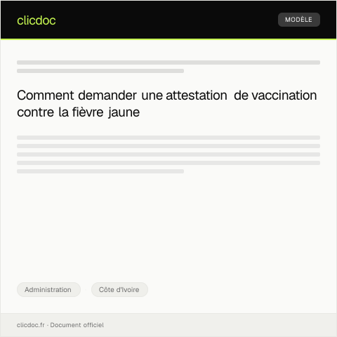 Aperçu du document Demande d'attestation de vaccination contre la fièvre jaune auprès du centre de santé — Administration, Côte d'Ivoire