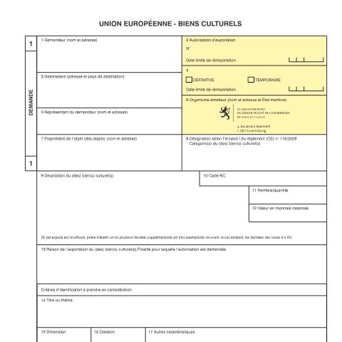 Aperçu du document Biens culturels - demande d'autorisation normale — Culture, Luxembourg (CERFA n°biens-culturels-autorisation)