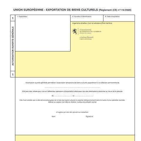 Aperçu du document Biens culturels - demande d'autorisation ouverte générale — Culture, Luxembourg (CERFA n°biens-culturels-exportation-generale)