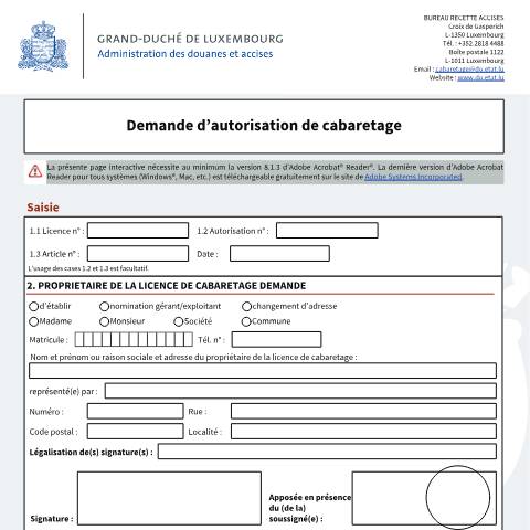 Aperçu du document Demande d’autorisation de cabaretage — Horeca, Luxembourg (CERFA n°autorisation-cabaretage)