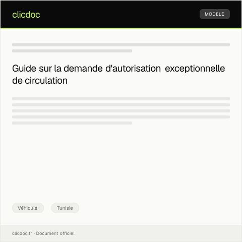 Aperçu du document Demande d’autorisation exceptionnelle de circulation – Formulaire V024 — Véhicule, Tunisie