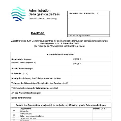 Aperçu du document de Genehmigungsantrag für geothermische Bohrungen — Eau, Luxembourg (CERFA n°12-F-AUT-FG)