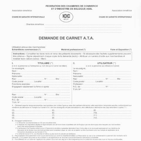 Aperçu du document Carnet ATA - demande — Import export, Luxembourg (CERFA n°carnet-ata-demande)