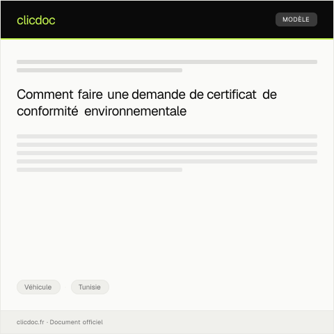 Aperçu du document Demande de certificat de conformité environnementale – Formulaire V018 — Véhicule, Tunisie
