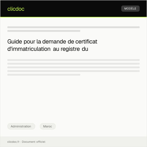 Aperçu du document Demande de certificat d'immatriculation au registre du commerce — Administration, Maroc