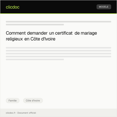 Aperçu du document Demande de certificat de mariage religieux — Famille, Côte d'Ivoire