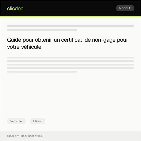 Aperçu du document Demande de certificat de non-gage pour vente de véhicule — Véhicule, Maroc