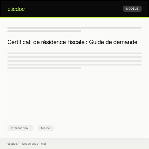 Aperçu du document Demande de certificat de résidence fiscale pour application d'une convention — International, Maroc