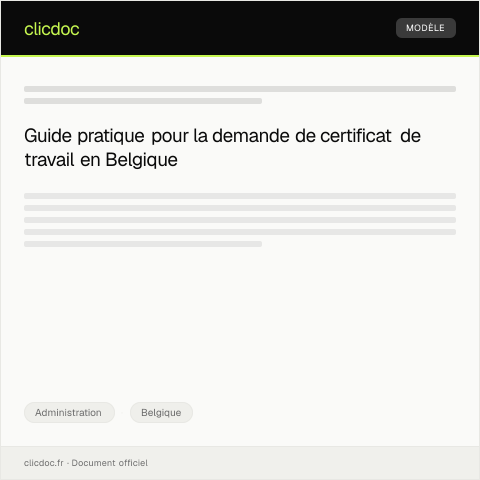 Aperçu du document Demande de certificat de travail ou d’attestation d’emploi — Administration, Belgique