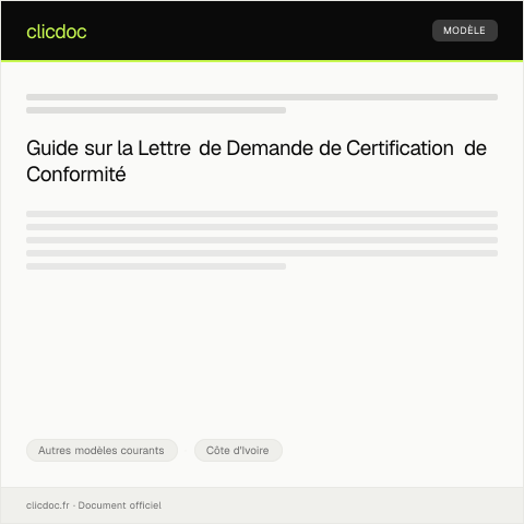 Aperçu du document Lettre de demande de certification de conformité — Autres modèles courants, Côte d'Ivoire