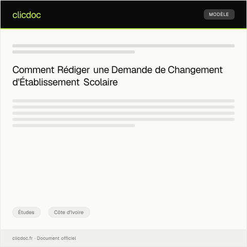 Aperçu du document Demande de changement d’université ou d’établissement scolaire — Études, Côte d'Ivoire