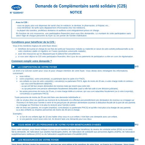 Aperçu du document Demande de complémentaire santé solidaire — Particuliers, France (CERFA n°12504*13)