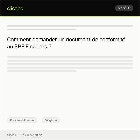 Aperçu du document Demande de document attestant la conformité réglementaire — Banque & finance, Belgique
