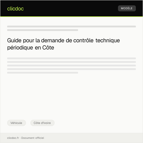 Aperçu du document Demande de contrôle technique périodique — Véhicule, Côte d'Ivoire