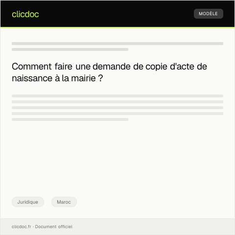 Aperçu du document Demande de copie d’acte de naissance auprès de l’état civil à la mairie — Juridique, Maroc