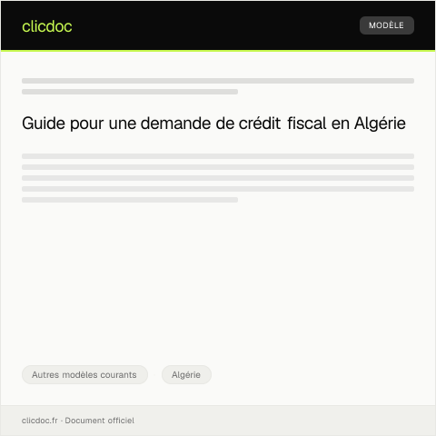 Aperçu du document Formulaire de demande de crédit fiscal — Autres modèles courants, Algérie