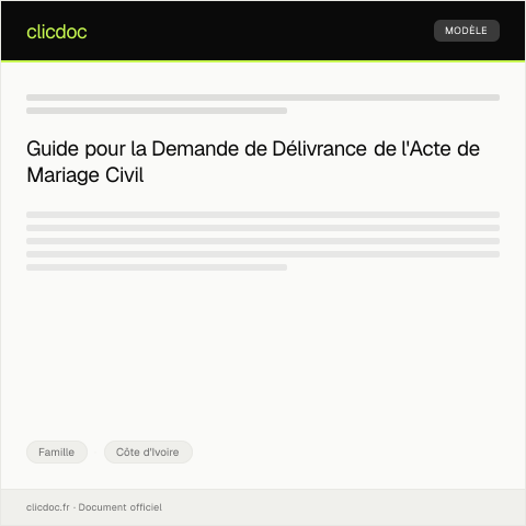 Aperçu du document Demande de délivrance de l’acte de mariage civil — Famille, Côte d'Ivoire