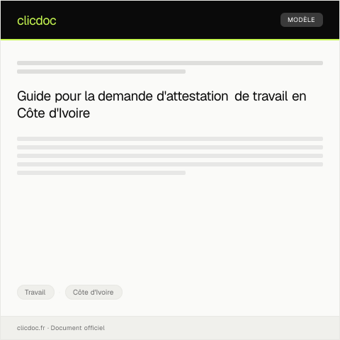 Aperçu du document Demande d'attestation de travail — Travail, Côte d'Ivoire