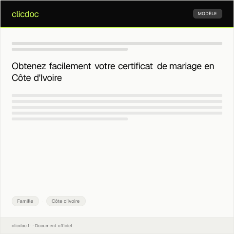 Aperçu du document Demande de délivrance d'un certificat de mariage — Famille, Côte d'Ivoire
