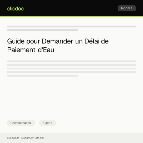 Aperçu du document Demande de délai de paiement pour une facture d’eau impayée — Consommation, Algérie