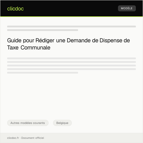 Aperçu du document Lettre de demande de dispense de taxe communale — Autres modèles courants, Belgique