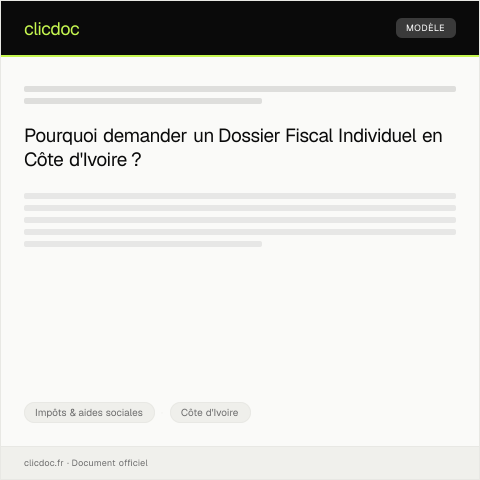 Aperçu du document Demande de Dossier Fiscal Individuel — Impôts & aides sociales, Côte d'Ivoire