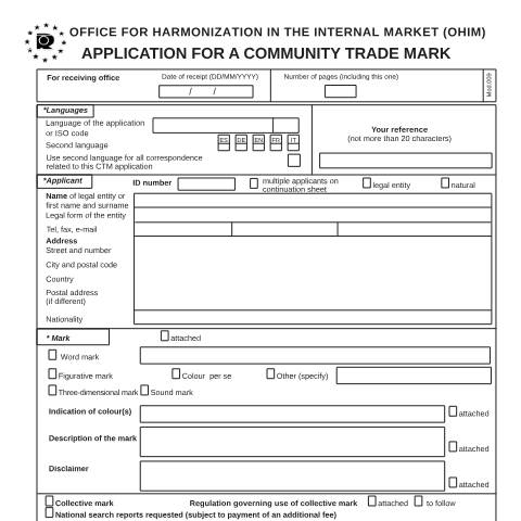 Aperçu du document en European Union trade mark - application — Propriete intellectuelle, Luxembourg (CERFA n°application_ctm)