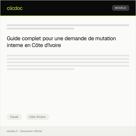 Aperçu du document Demande de mutation interne auprès de la Fonction Publique ivoirienne — Travail, Côte d'Ivoire