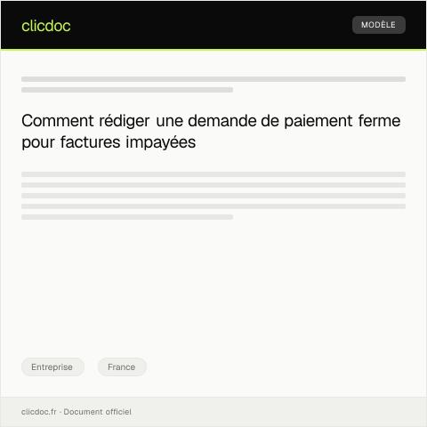 Aperçu du document Lettre de demande de paiement en retard pour factures impayées — Entreprise, France