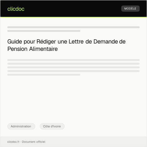 Aperçu du document Lettre de demande de pension alimentaire auprès du tribunal de première instance — Administration, Côte d'Ivoire