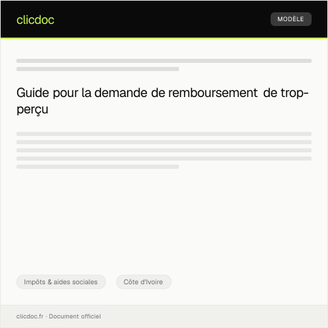 Aperçu du document Demande de remboursement de trop-perçu de la contribution sociale — Impôts & aides sociales, Côte d'Ivoire