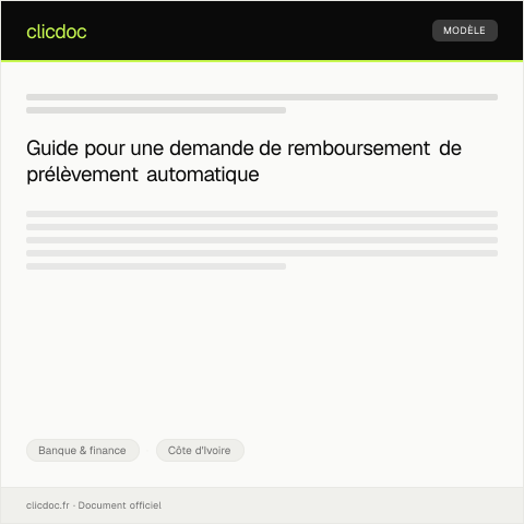 Aperçu du document Demande de remboursement suite à un prélèvement automatique incorrect — Banque & finance, Côte d'Ivoire