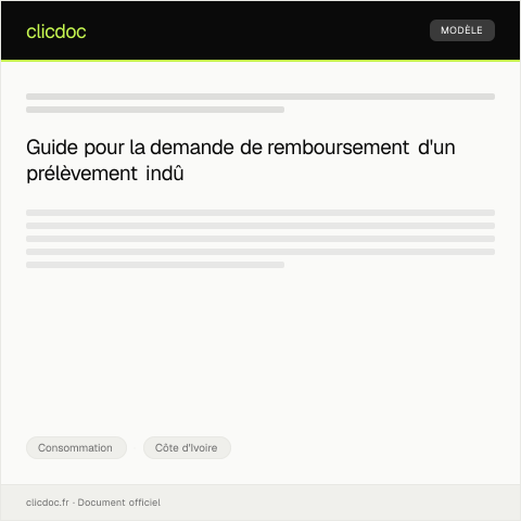 Aperçu du document Demande de remboursement d’un prélèvement indû — Consommation, Côte d'Ivoire