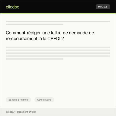 Aperçu du document Demande de remboursement de prélèvements indus auprès de la CREDI — Banque & finance, Côte d'Ivoire