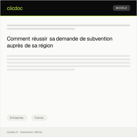 Aperçu du document Lettre de demande de subvention à la région — Entreprise, France