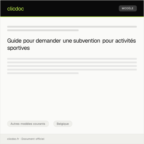 Aperçu du document Demande de subvention pour activités sportives — Autres modèles courants, Belgique