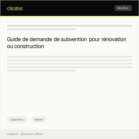 Aperçu du document Demande de subvention pour la rénovation ou la construction — Logement, Maroc