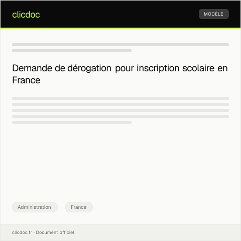 Aperçu du document Demande de dérogation pour inscription scolaire — Administration, France