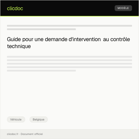 Aperçu du document Demande d’intervention pour contrôle technique — Véhicule, Belgique
