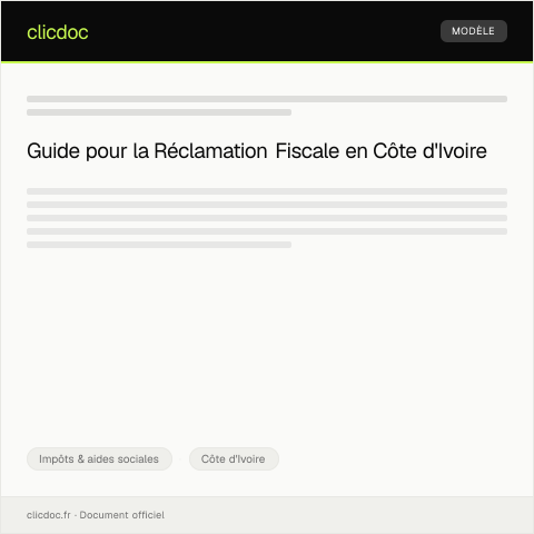 Aperçu du document Demande de Dossier d'Accueil pour Réclamation Fiscale — Impôts & aides sociales, Côte d'Ivoire