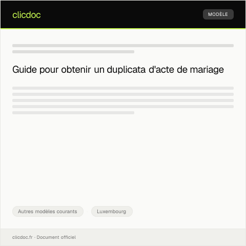 Aperçu du document Demande de duplicata d’acte de mariage — Autres modèles courants, Luxembourg