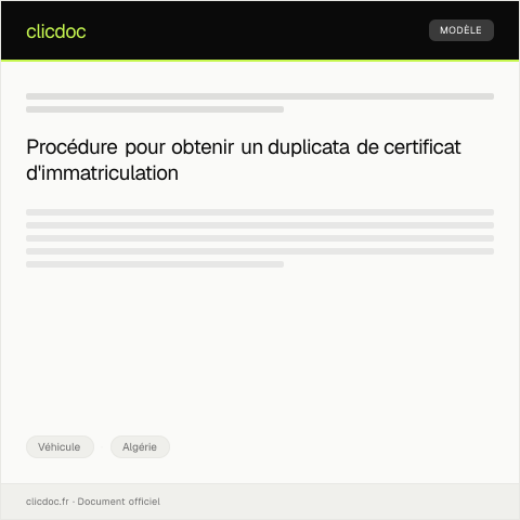 Aperçu du document Demande de duplicata de certificat d’immatriculation après vol — Véhicule, Algérie