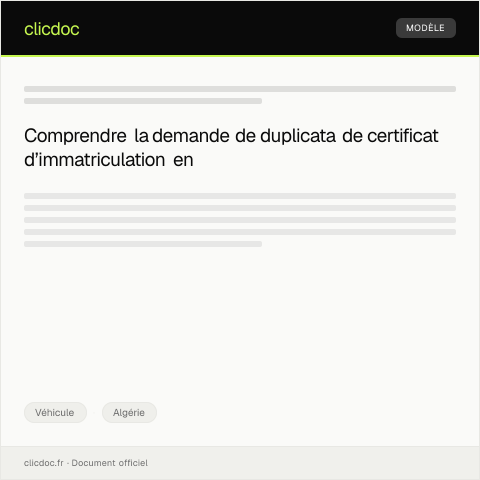 Aperçu du document Demande de duplicata de certificat d’immatriculation — Véhicule, Algérie
