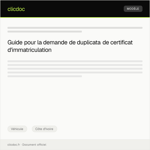 Aperçu du document Demande de duplicata de certificat d'immatriculation auprès de la SOTRA — Véhicule, Côte d'Ivoire